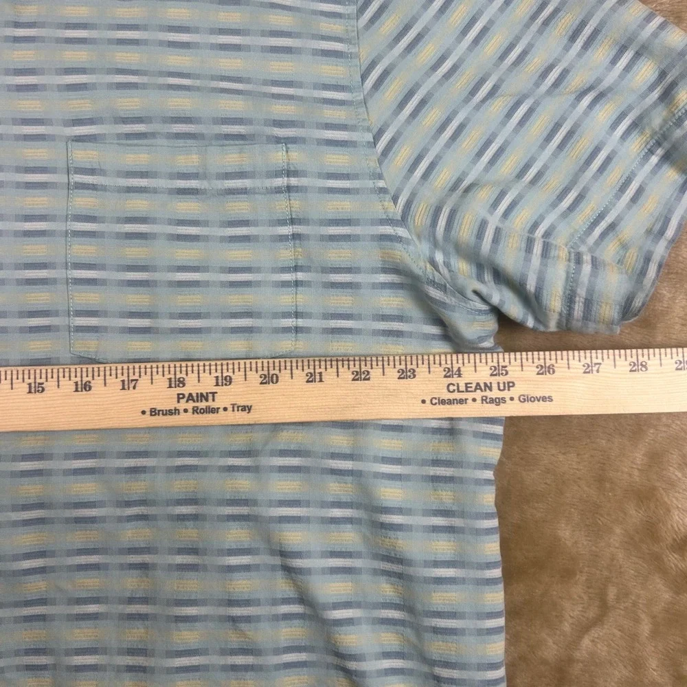 Tommy Bahama Mens XXL Blue Yellow Silk Cotton Textured Stripe Short Sleeve Shirt